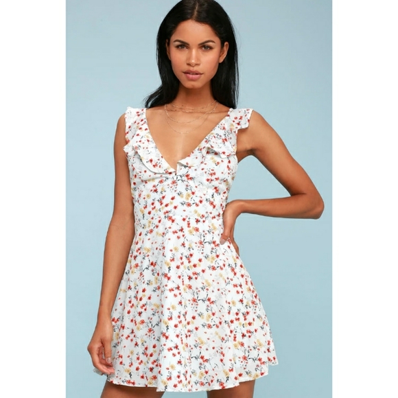 LULU'S By the Bouq Light Blue Floral Print Skater Dress sz XS Womens Fit & Flare - Picture 4 of 12